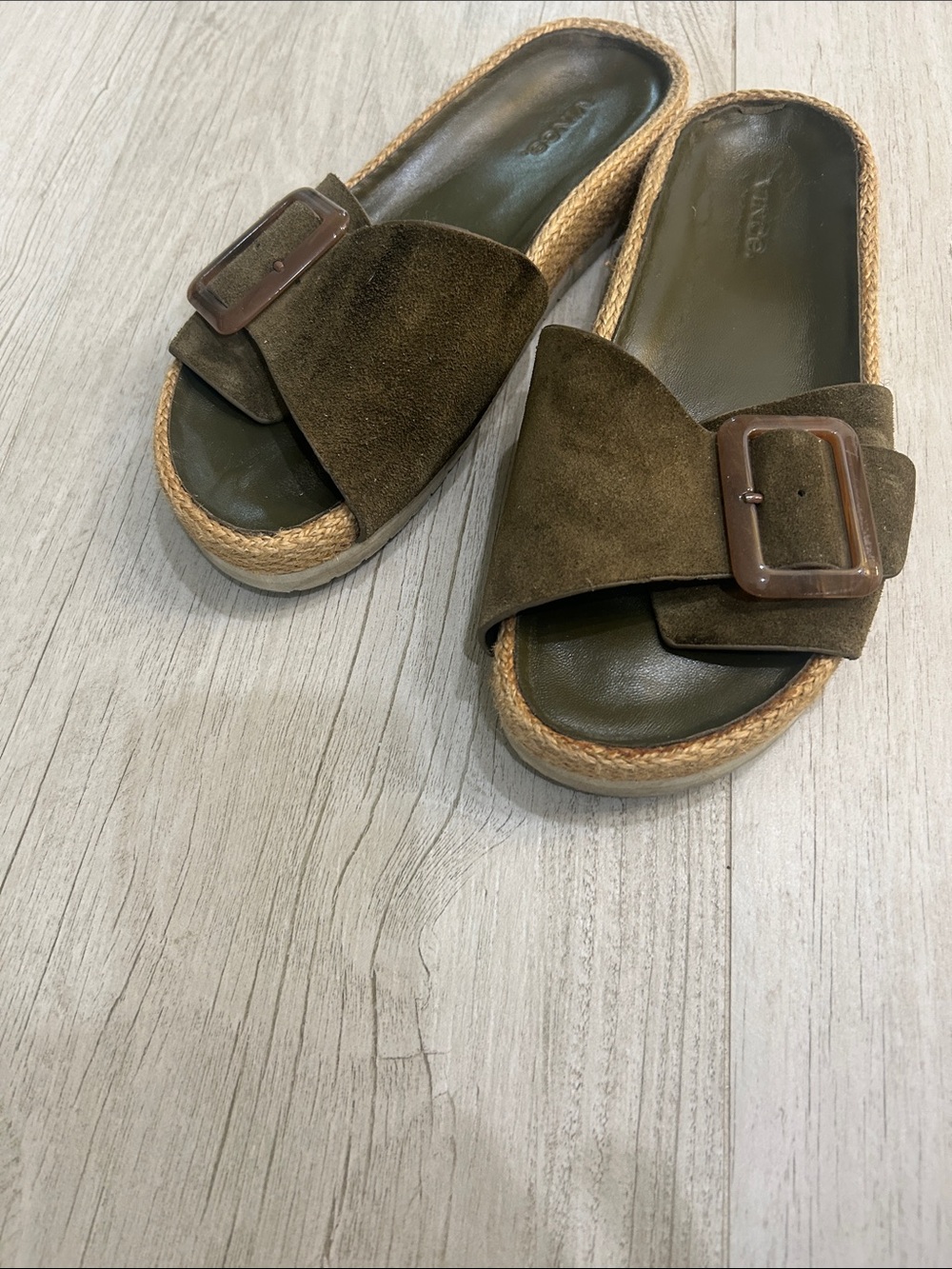 Women’s Olive Green Suede Slide Sandals with Buckle